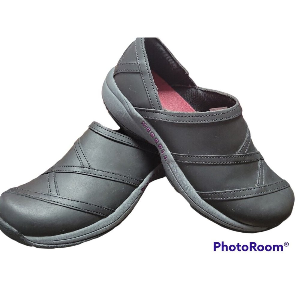 Merrell Jovilee Lattice Slip on Leather Clog Womesn Size 8 J178605C Black Purple